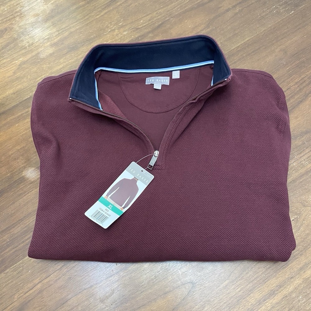 Ted Baker Men's XL 1/4 Zip Textured Pullover, Burgundy 1816488